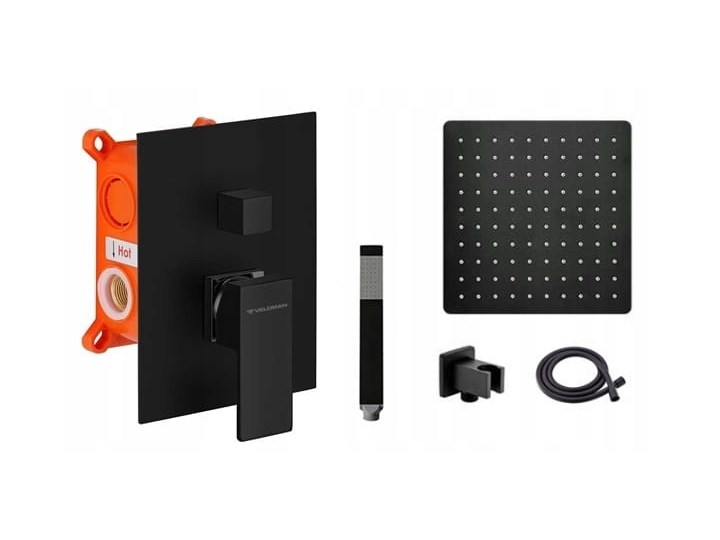 VELDMAN CZARNY ZESTAW PODTYNKOWY QUADRO BLACK Wyposażenie Z baterią Wyposażenie Z wężem