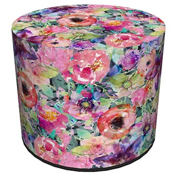 Okrągła tapicerowana wielobarwna pufa w kwiaty - Matilda