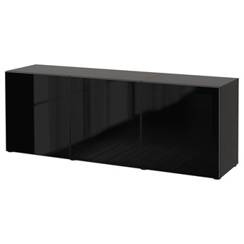 IKEA BESTÅ Kombinacja z drzwiami, Czarnybrąz/Glassvik czarne/przyciemniane szkło, 180x42x65 cm
