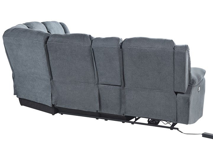 Narożnik rozkładany elektryczny szary tapicerowany z funkcją relaksu sofa 5-osobowa port USB uchwyt na napoje Modułowe Styl Klasyczny