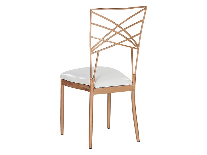 Zestaw 2 krzeseł złotych metalowych z białymi poduszkami na siedzisko z ekoskóry styl glamour Tkanina Pomieszczenie Salon Szerokość 41 cm Głębokość 42 cm Tapicerowane Krzesło inspirowane Skóra ekologiczna Wysokość 91 cm Skóra Z podłokietnikiem Tworzywo sztuczne Pomieszczenie Jadalnia