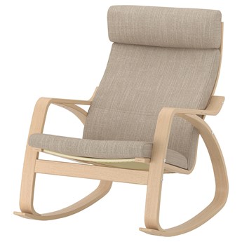 IKEA POÄNG Krzesło bujane, okleina dębowa bejcowana na biało/Hillared beżowy, Szerokość: 68 cm
