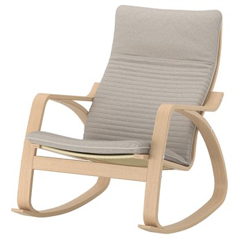 IKEA POÄNG Krzesło bujane, okleina dębowa bejcowana na biało/Knisa jasnobeżowy, Szerokość: 68 cm