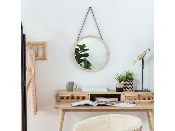 Lustro wiszące Gyda ∅40 cm drewniane Pomieszczenie Przedpokój Okrągłe Lustro z ramą Ścienne Pomieszczenie Łazienka