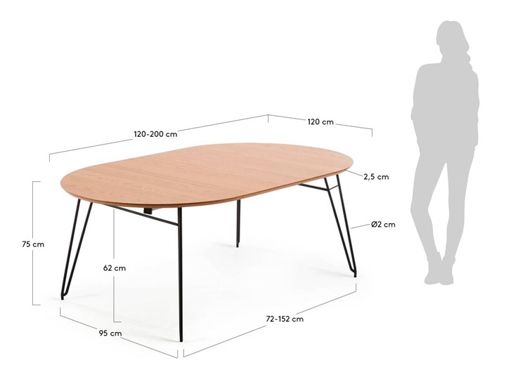 Stół rozkładany okrągły Novac jasnobrązowy  Ø 120 (200) cm Kategoria Stoły kuchenne Drewno Metal Rozkładanie Rozkładane