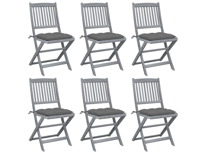 vidaXL Składane krzesła ogrodowe, 6 szt., poduszki, drewno akacjowe Tworzywo sztuczne Krzesło składane Styl Nowoczesny