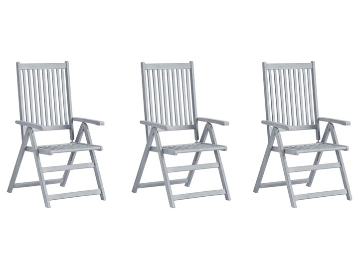 vidaXL Rozkładane krzesła ogrodowe z poduszkami, 3 szt., lita akacja Krzesło składane Tworzywo sztuczne Drewno Kolor Szary