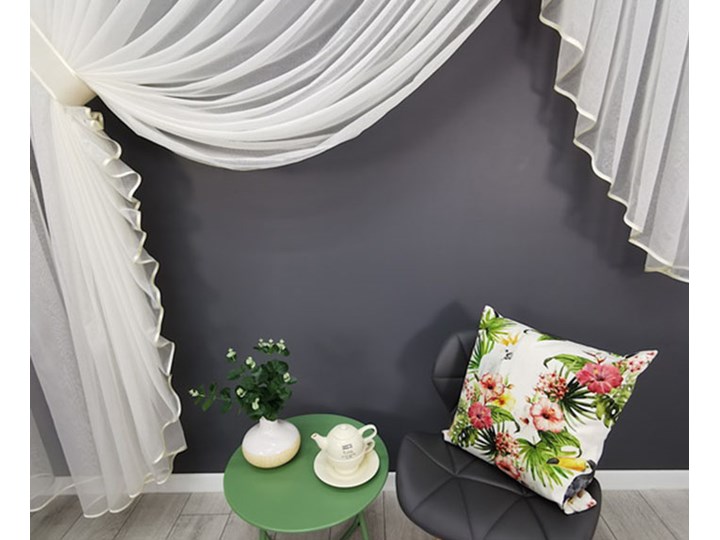 Firana gotowa 450x250 markizeta podpinana na szelce FE01348 Kremowy Poliester Firana kopertowa 450x250 cm Mocowanie Tunel Pomieszczenie Jadalnia