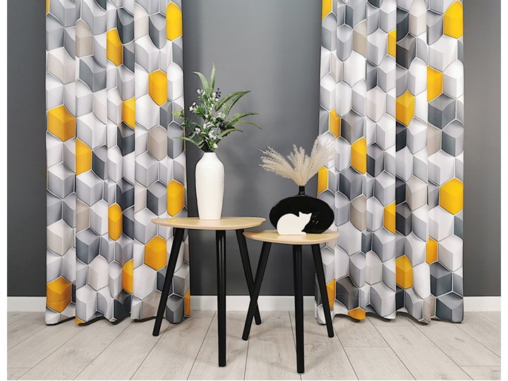 Zasłona gotowa 140x250 Cube 3D szaro-żółta F-FE51001 Poliester Kategoria Zasłony Mocowanie Taśma