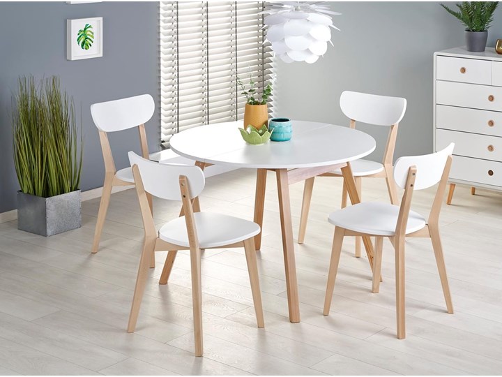Okrągły stół rozkładany kuchenny skandynawski ⌀102 cm Wysokość 73 cm Płyta MDF Płyta laminowana Styl Industrialny Drewno Pomieszczenie Stoły do jadalni