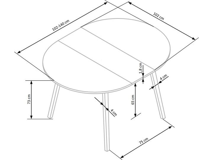 Okrągły stół rozkładany kuchenny skandynawski ⌀102 cm Płyta MDF Wysokość 73 cm Płyta laminowana Drewno Pomieszczenie Stoły do kuchni