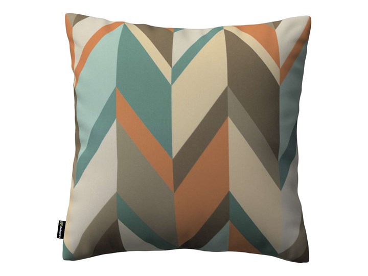 Poszewka Kinga na poduszkę, geometryczne wzory w rudo-brązowo-niebieskiej kolorystyce, 43 × 43 cm, Vintage 70's Kwadratowe 50x50 cm Bawełna 45x65 cm 45x45 cm 40x60 cm Poszewka dekoracyjna Poliester 60x60 cm 43x43 cm Wzór Geometryczny
