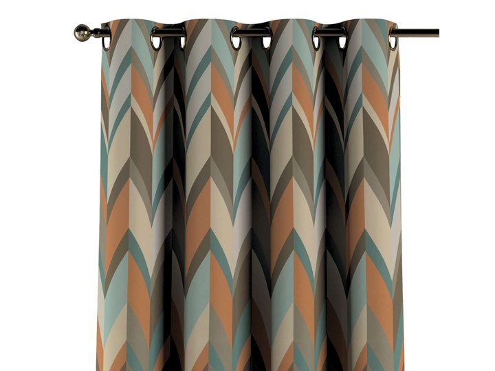 Zasłona na kółkach 1 szt., geometryczne wzory w rudo-brązowo-niebieskiej kolorystyce, 1szt 130 × 260 cm, Vintage 70's Poliester Kolor Miętowy Bawełna 130x260 cm Kategoria Zasłony