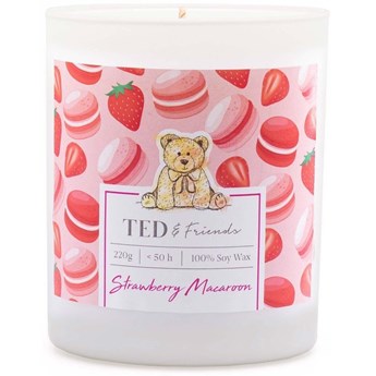 Ted & Friends sojowa świeca zapachowa w białym szkle 220 g - Strawberry Macaron