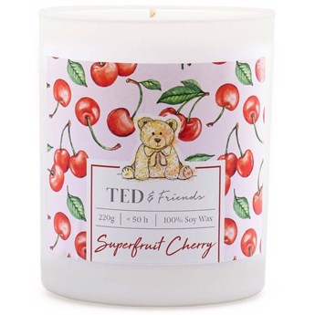 Ted & Friends sojowa świeca zapachowa w białym szkle 220 g - Superfruit Cherry