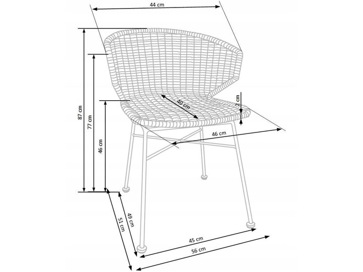 Zestaw 4x Krzesło K407 Rattan Halmar Metal Głębokość 51 cm Wysokość 87 cm Krzesło inspirowane Tworzywo sztuczne Stal Szerokość 56 cm Szerokość 44 cm Styl Klasyczny