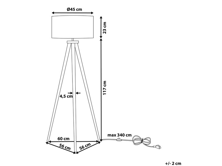 Beliani Lampa stojąca szara jasne drewno dębowe 142 cm trójnóg okrągły abażur nowoczesna Lampa z abażurem Lampa sztalugowa Kategoria Lampy podłogowe