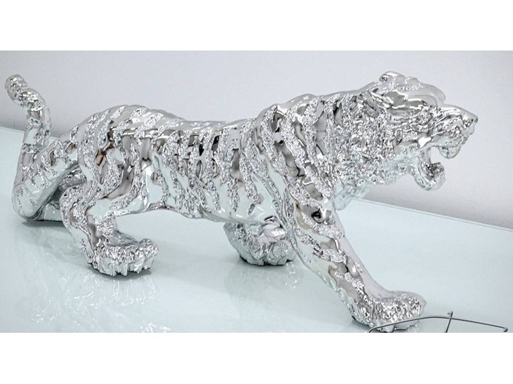 Srebrna figurka Tygrys 77x22x28cm Zwierzęta Żywica Kolor Srebrny