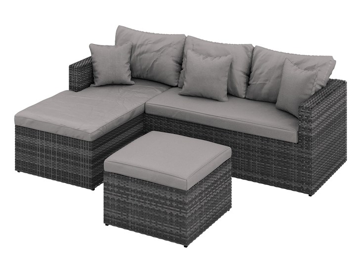 Narożnik ogrodowy szary technorattanowy z pufą/stolikiem | 1031 Styl Nowoczesny Zestawy wypoczynkowe Zawartość zestawu Sofa