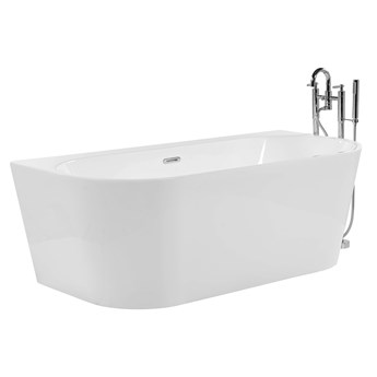Wanna biała akrylowa 170 x 80 cm owalna z systemem przelewowym nowoczesny design