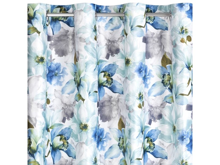 Zasłona Welwetowa Lillie 140x250cm - Kremowy/Niebieski - Przelotki Bawełna 140x250 cm Poliester Mocowanie Kółka