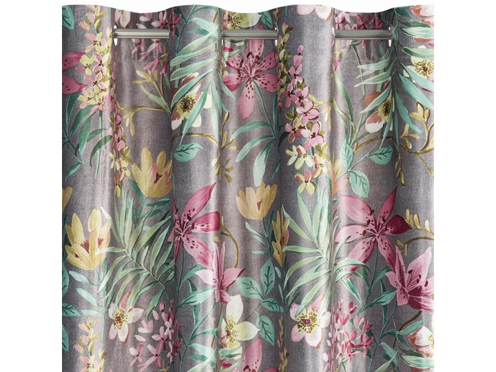 Gotowa Zasłona Larice 140x250cm - Srebrny/Różowy - Przelotki 140x250 cm Poliester Wzór Nadruk