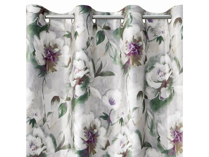 Zasłona Welwetowa Daisy 140x250cm - Biały/Zielony - Przelotki Wzór Nadruk Poliester 140x250 cm Mocowanie Kółka