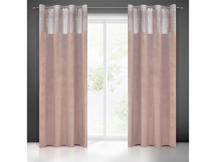 Zasłona Welwetowa Peri 140x250cm - Srebrny/Pudrowy - Przelotki 140x250 cm Poliester Bawełna Mocowanie Kółka