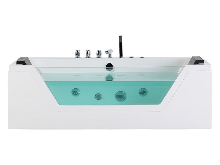 Wanna biała akrylowa 150 x 71 cm LED hydromasaż zagłówki prostokątna nowoczesna Prostokątne Kolor Biały Kategoria Wanny z hydromasażem