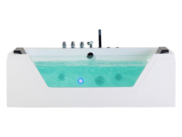 Wanna biała akrylowa 150 x 71 cm LED hydromasaż zagłówki prostokątna nowoczesna Prostokątne Kolor Biały