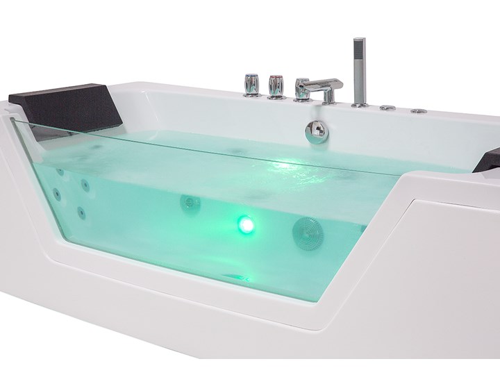 Wanna biała akrylowa 150 x 71 cm LED hydromasaż zagłówki prostokątna nowoczesna Prostokątne Kolor Biały Kategoria Wanny z hydromasażem