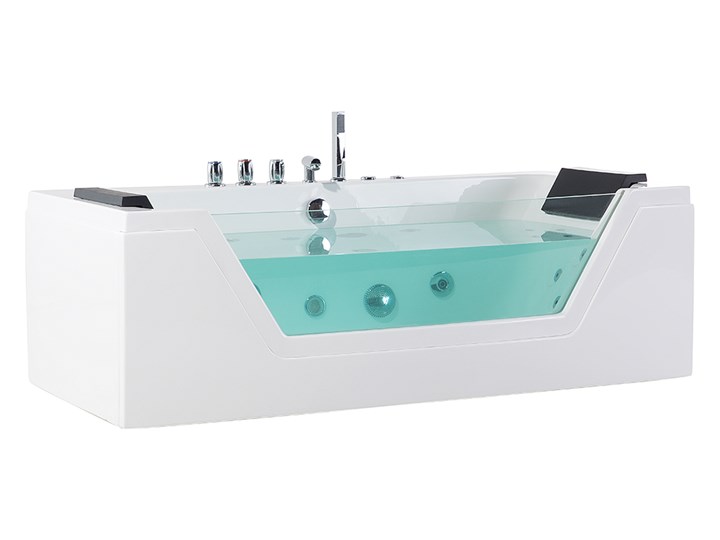 Wanna biała akrylowa 150 x 71 cm LED hydromasaż zagłówki prostokątna nowoczesna Prostokątne Kolor Biały