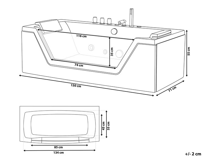 Wanna biała akrylowa 150 x 71 cm LED hydromasaż zagłówki prostokątna nowoczesna Kolor Biały Prostokątne Kategoria Wanny z hydromasażem