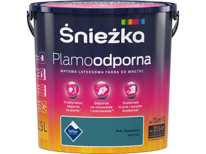 Śnieżka Plamoodporna P48 Stanowcza 2.5L Lateksowa Farby do wnętrz Pojemność 0,25 L