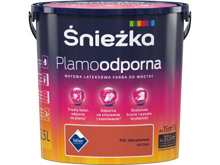 Śnieżka Plamoodporna P18 Zdecydowana 5L Lateksowa Farby do wnętrz Pojemność 0,25 L Kategoria Farby