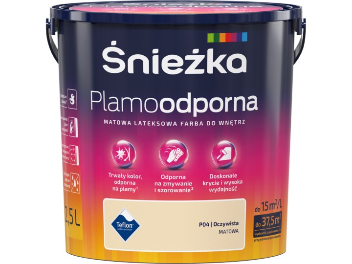 Śnieżka Plamoodporna P04 Oczywista 2.5L Lateksowa Farby do wnętrz Pojemność 0,25 L