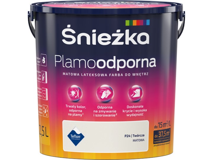 Śnieżka Plamoodporna P24 Twórcza 5L Lateksowa Farby do wnętrz Pojemność 0,25 L