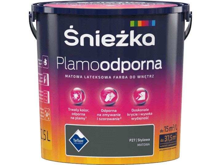 Śnieżka Plamoodporna P27 Stylowa 2.5L Farby do wnętrz Lateksowa Pojemność 0,25 L Kategoria Farby