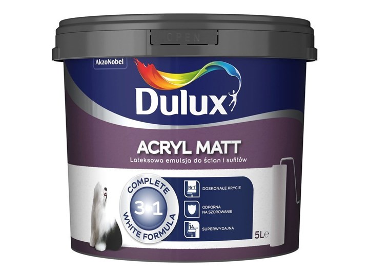 DULUX AKRYL MAT 5L Akrylowa Pojemność 5 L Farby do wnętrz Kategoria Farby