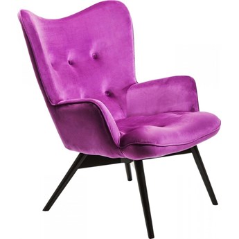 Fotel do pokoju welurowy fioletowy nogi drewniane czarne