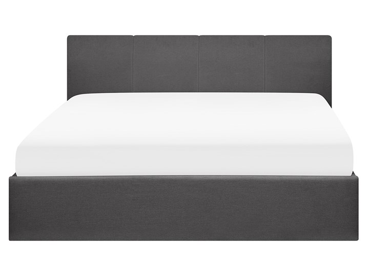 Łóżko ze stelażem szare tapicerowane materiałem z pojemnikiem 160 x 200 cm minimalistyczny wygląd Łóżko tapicerowane Rozmiar materaca 160x200 cm