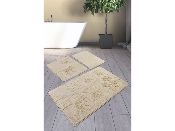 Zestaw 3 beżowych dywaników łazienkowych Flowers 60x100 cm Prostokątny Kategoria Dywaniki łazienkowe