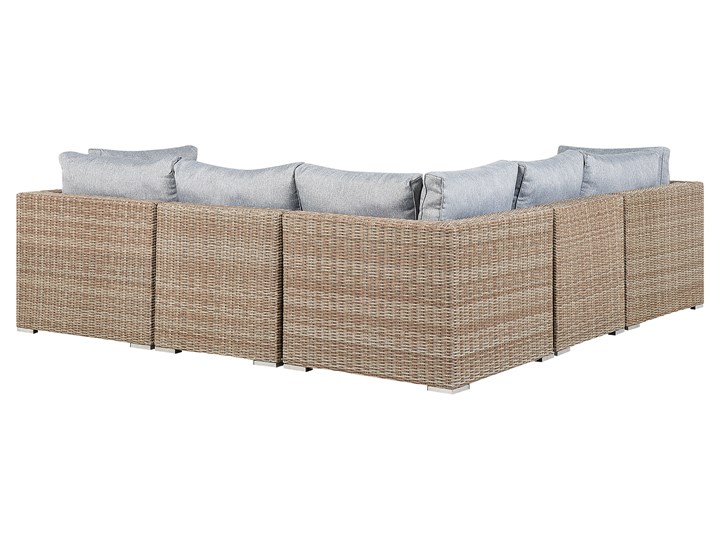 Zestaw mebli ogrodowych brązowy rattan szare poduchy modułowy narożnik fotel stolik kawowy Zawartość zestawu Fotele Aluminium Tworzywo sztuczne Zestawy modułowe Zestawy wypoczynkowe Technorattan Zestawy kawowe Kategoria Zestawy mebli ogrodowych