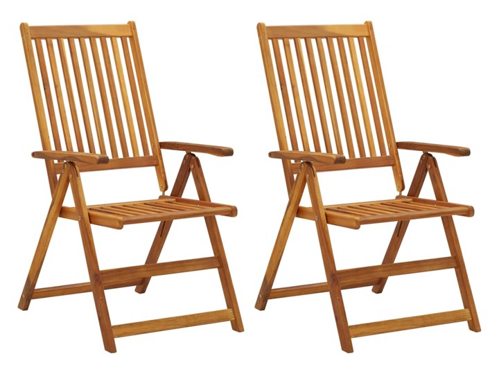vidaXL Rozkładane krzesła ogrodowe z poduszkami, 2 szt., lita akacja Tworzywo sztuczne Krzesło z podłokietnikami Drewno Krzesło składane Kolor Biały