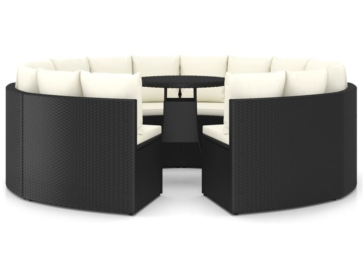 vidaXL 9-częściowa sofa ogrodowa z poduszkami, rattan PE, czarna Technorattan Stal Tworzywo sztuczne Zestawy wypoczynkowe Kolor Czarny