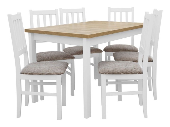 Stół Rozkładany + 6 Krzeseł do Kuchni 150/120x80 Brąz Kolor Biały