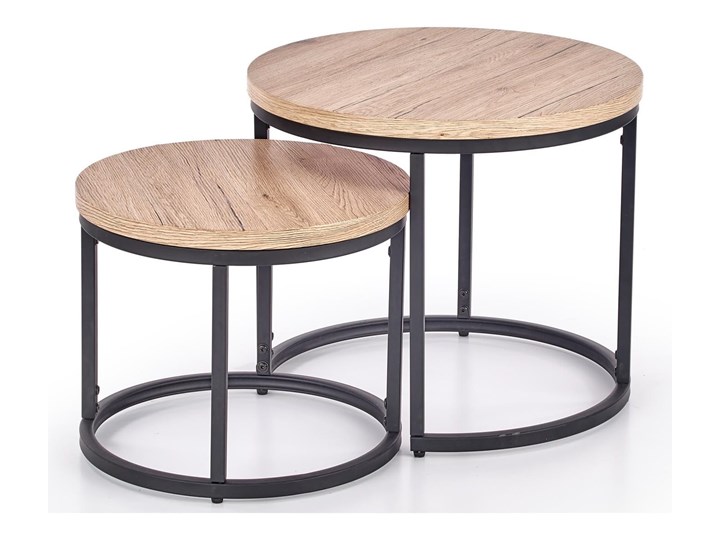 Zestaw 2 Ławy OREO Dąb San Remo Halmar Metal Zestaw stolików Stal Wysokość 35 cm Płyta MDF Wysokość 45 cm Kształt blatu Okrągłe