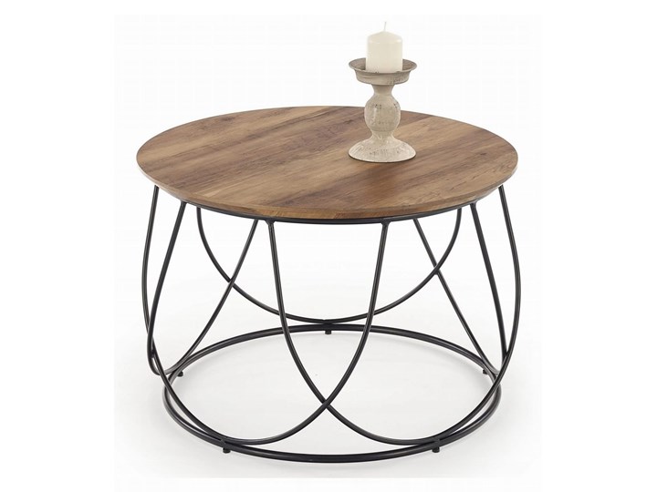 Ława NUBIRA Okrągła Orzech Halmar Metal Stal Płyta MDF Wysokość 41 cm Styl Industrialny