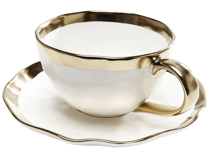 Filiżanka ze spodkiem porcelanowa biała 15x11 cm Porcelana Filiżanka do kawy Kolor Biały Filiżanka do herbaty Ceramika Kategoria Filiżanki