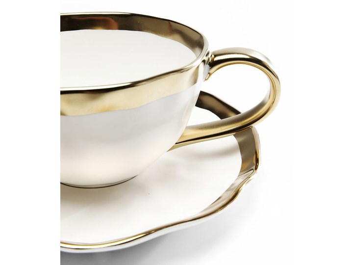 Filiżanka ze spodkiem porcelanowa biała 15x11 cm Porcelana Ceramika Filiżanka do herbaty Kolor Biały Filiżanka do kawy Kategoria Filiżanki